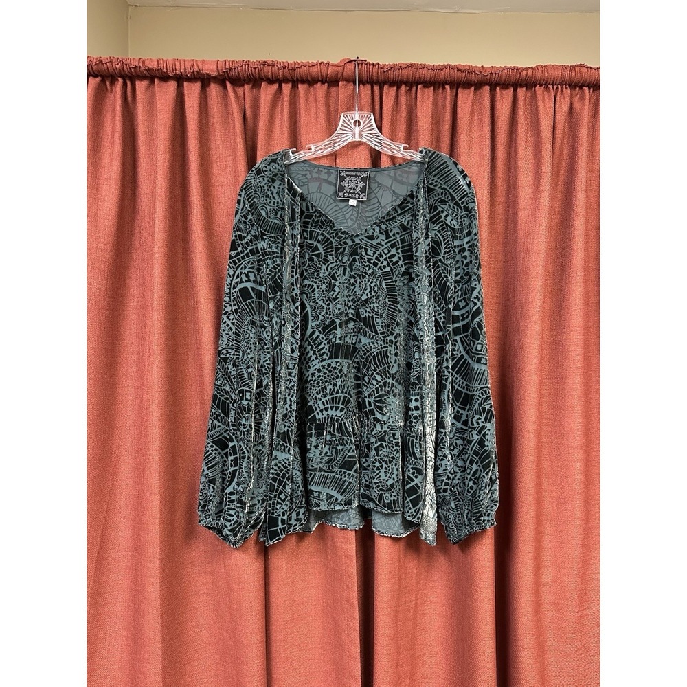 Johnny Was Women's Jasper Gen Velvet Embroidered Peasant Top Size M
